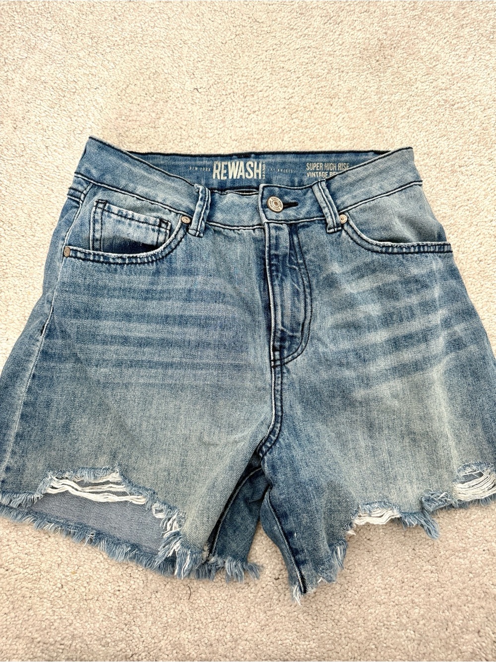 Rewash Light Blue Distressed High-Rise Jean Shorts